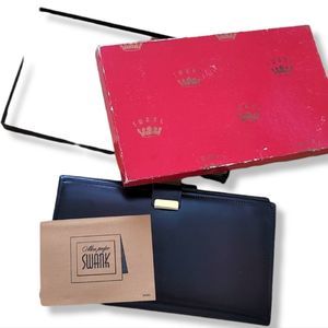 Vintage Swank black leather checkbook wallet